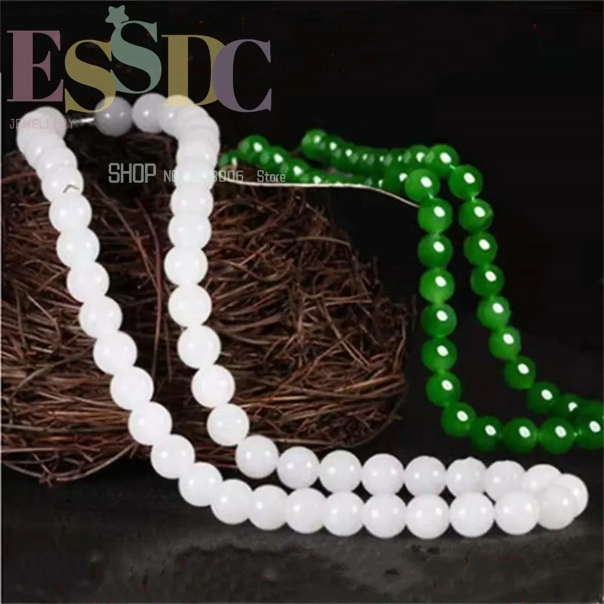 New Natural Jade Couple Necklace Set for Men and Women Simple Green White Jade Round Beads 6-20mm Bracelet Fashion Jewelery