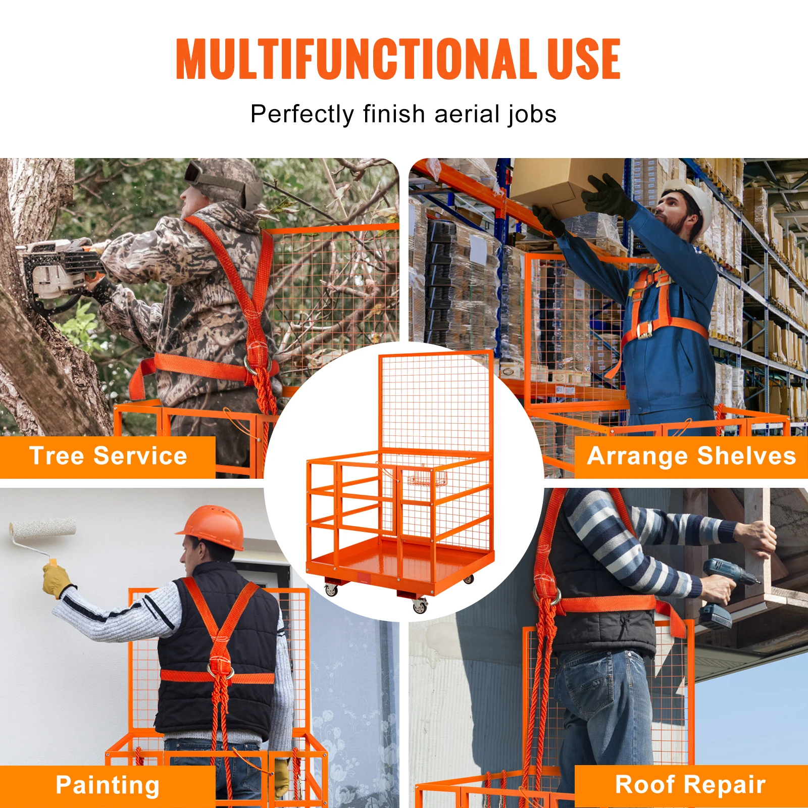 قفص أمان للرافعة الشوكية SucceBuy مقاس 43 بوصة × 45 بوصة/36 بوصة × 36 بوصة سلة رجل للرافعة الشوكية بوزن 1400/1200 رطل مع حزام أمان وقفل للعمل الجوي