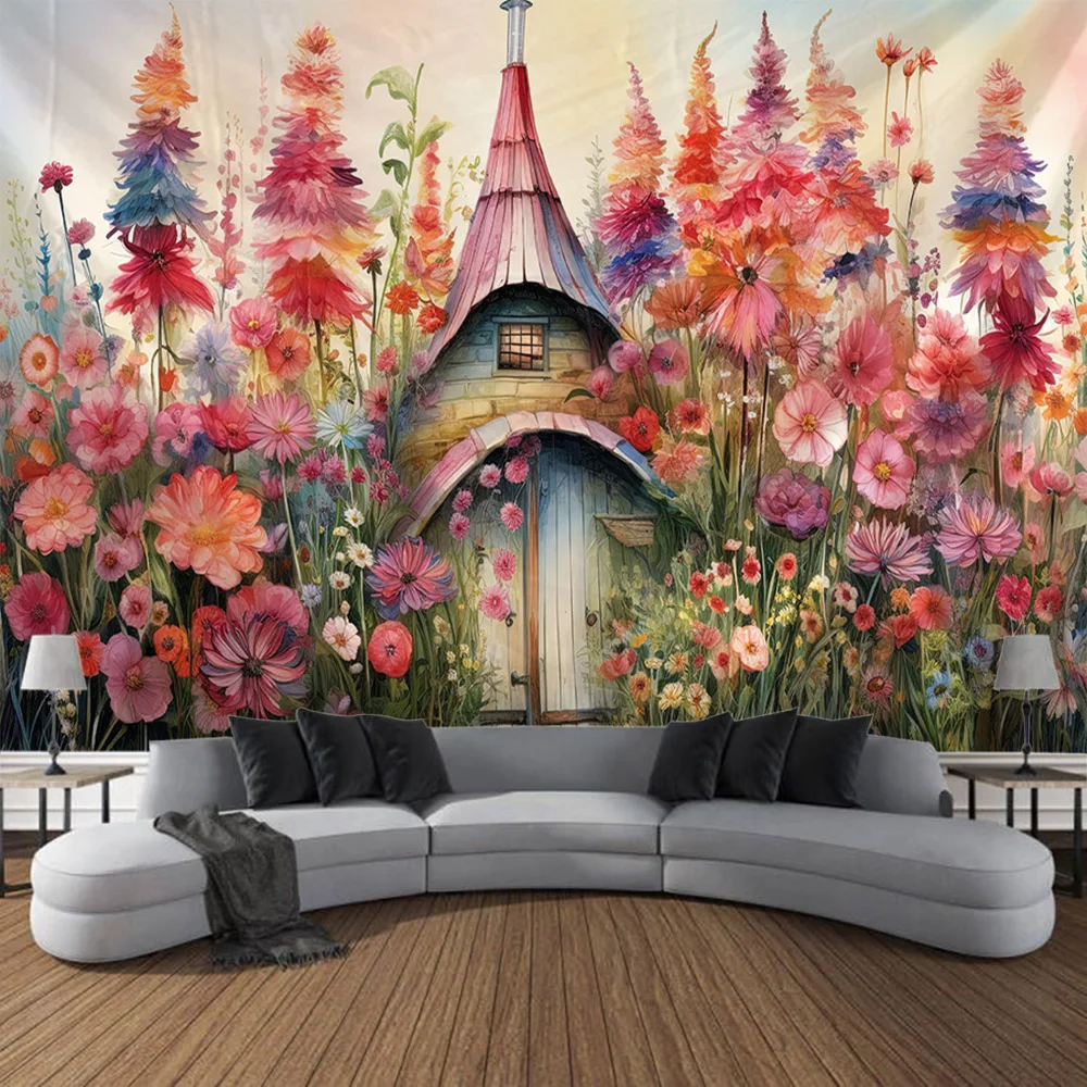 Bohemian Kawaii Fairy Tale Forest Mushroom Tapestry Wall Hanging Dreamy Hippie Home Decor for Children's Room