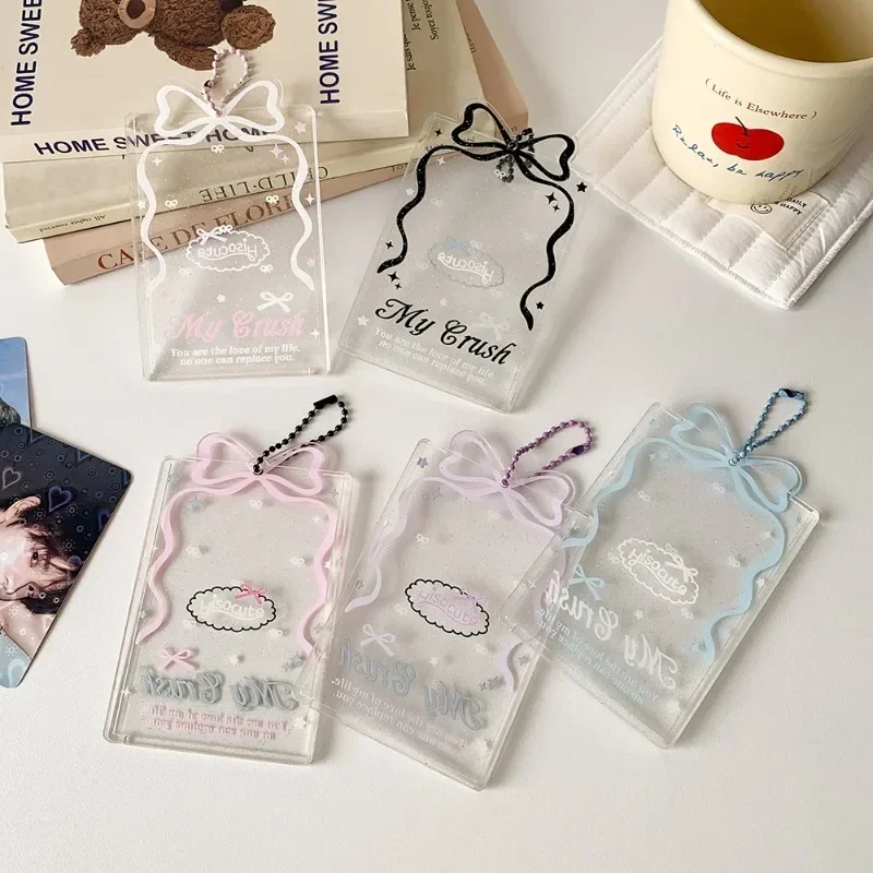 3 Inch Ins Korean Photocard Holder Sweet Bow Ribbon Style Anime Photocard Cover Case Displaying Transparent Photo Card Protector