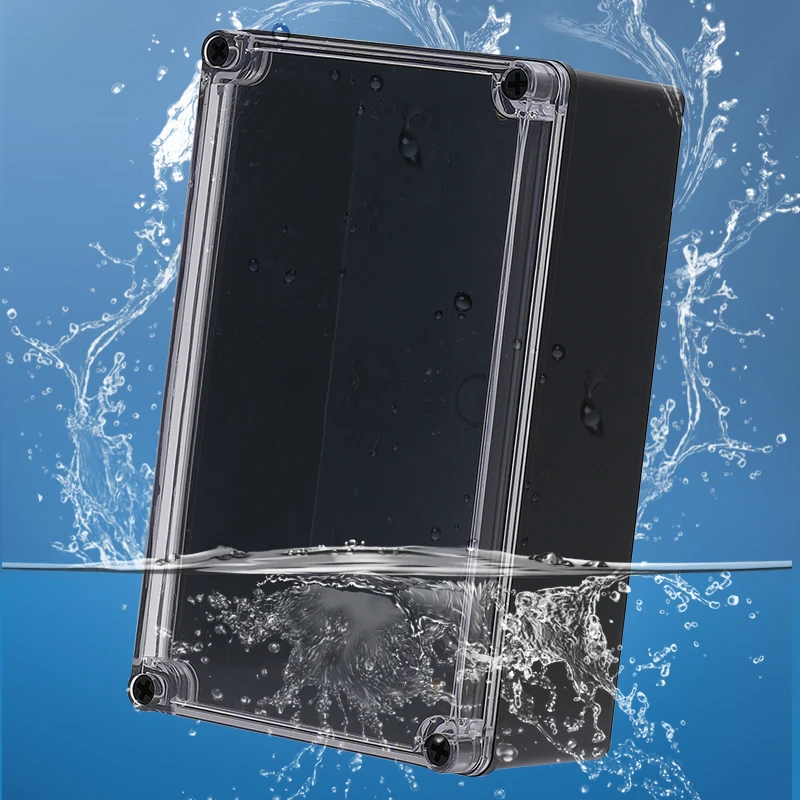 ABS Plastic Junction Box Dustproof Waterproof Electrical PCB Project Box Enclosure Case Black w PC Transparent Clear Cover Lid