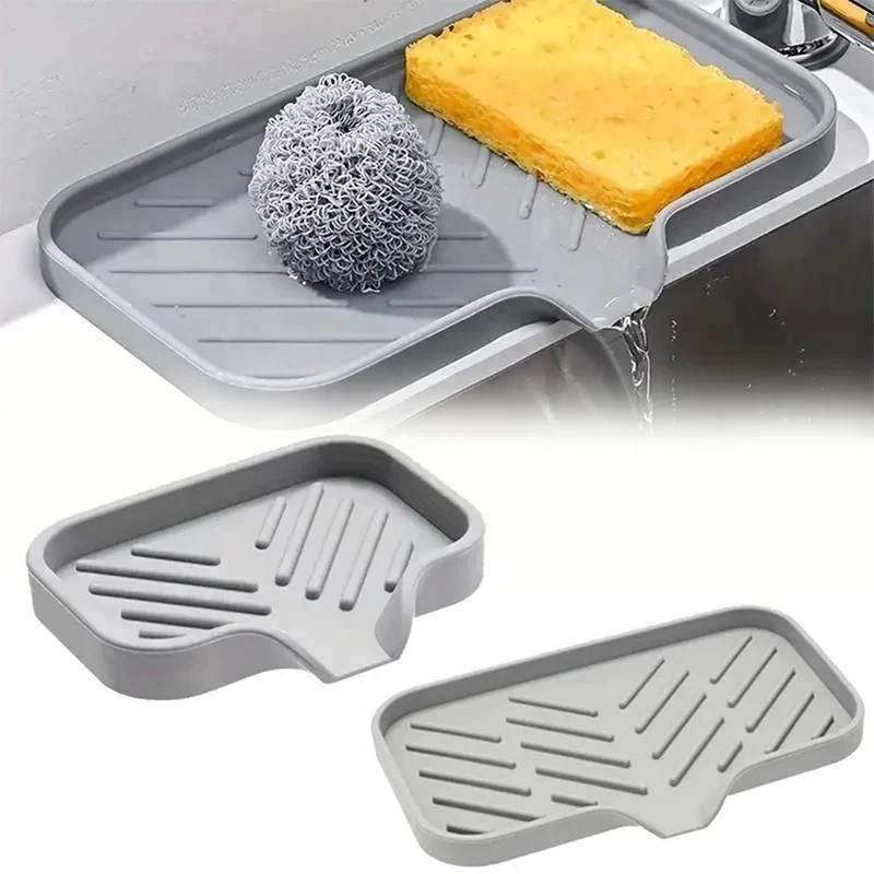 Aufsatz für Spüle, Wäscher, Bürste, Aufbewahrungsregal, Küchen-Organizer, Spüle, Silikon-Tablett mit Abfluss, Seife, Schwamm, Aufbewahrungshalter