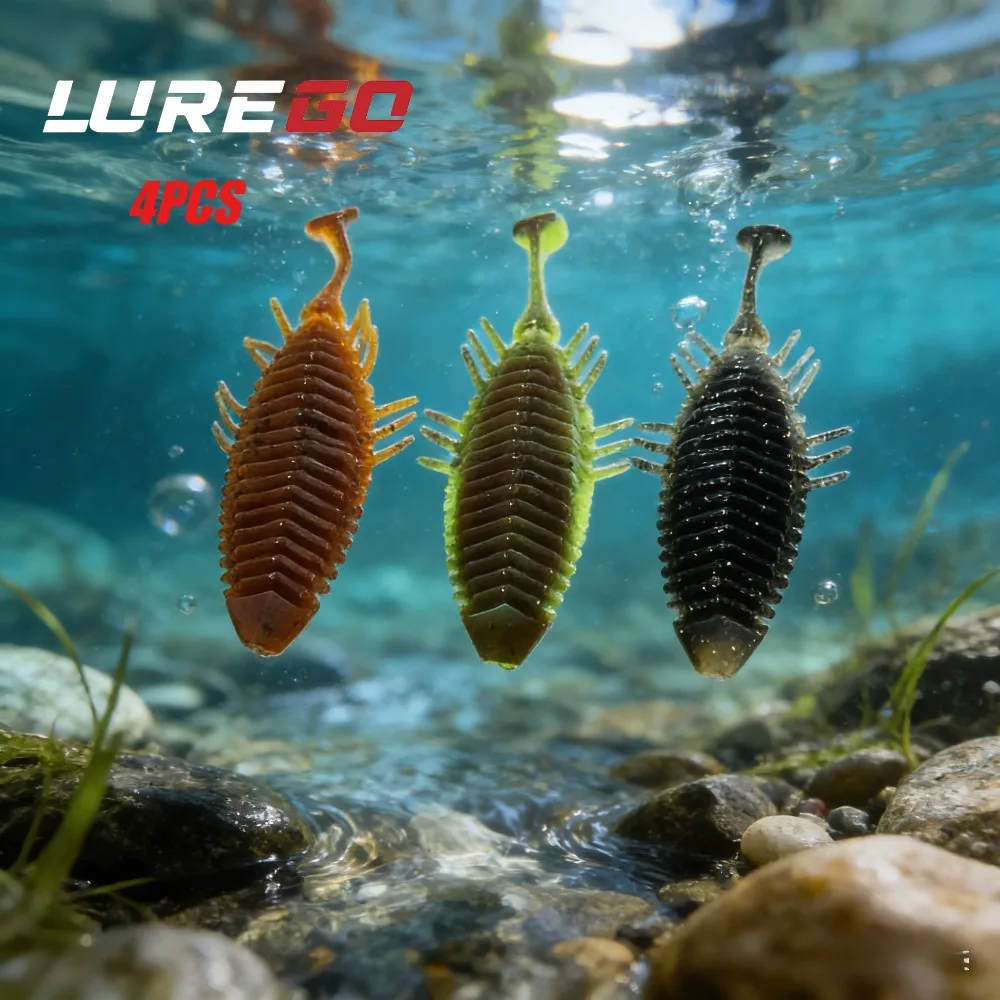 4 Stück 7,5cm Sow Bug T-Tail Köder, Hochaktive Nachahmung, Ideal für Feinangeln, Langsam sinkende & zappelnde Aktion, Weicher Köder