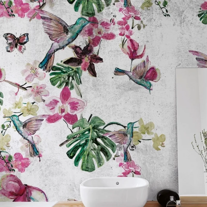 Custom Vintage green background floral mural oil painting French retro hand-painted texture light luxury living room wallpaper