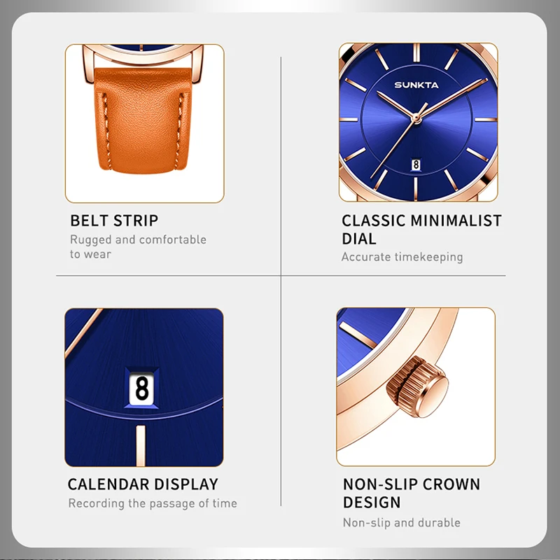 SUNKTA 2026 ساعة رجالي فاخرة LIGE موضة عادية كوارتز ساعات المعصم مقاوم للماء تاريخ الأعمال الساعات النساء الهدايا Reloj Hombre