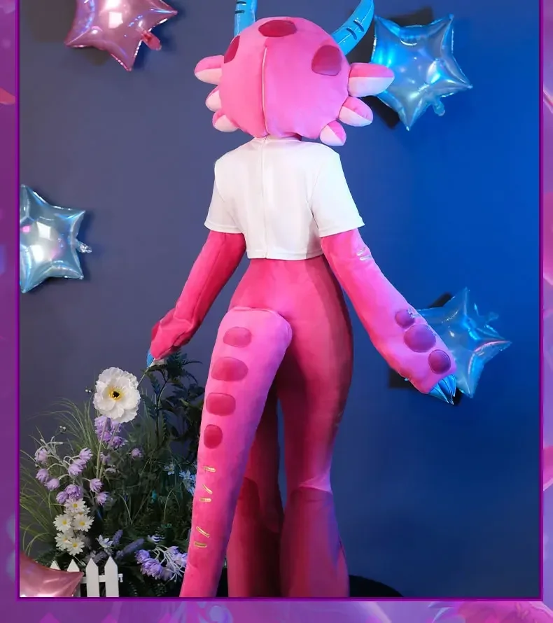 Neeko Cosplay juego LOL Super Cosplay disfraz para fanáticos mono rosa cubierta para la cabeza camiseta cola conjunto completo Halloween Neeko lindo uniforme