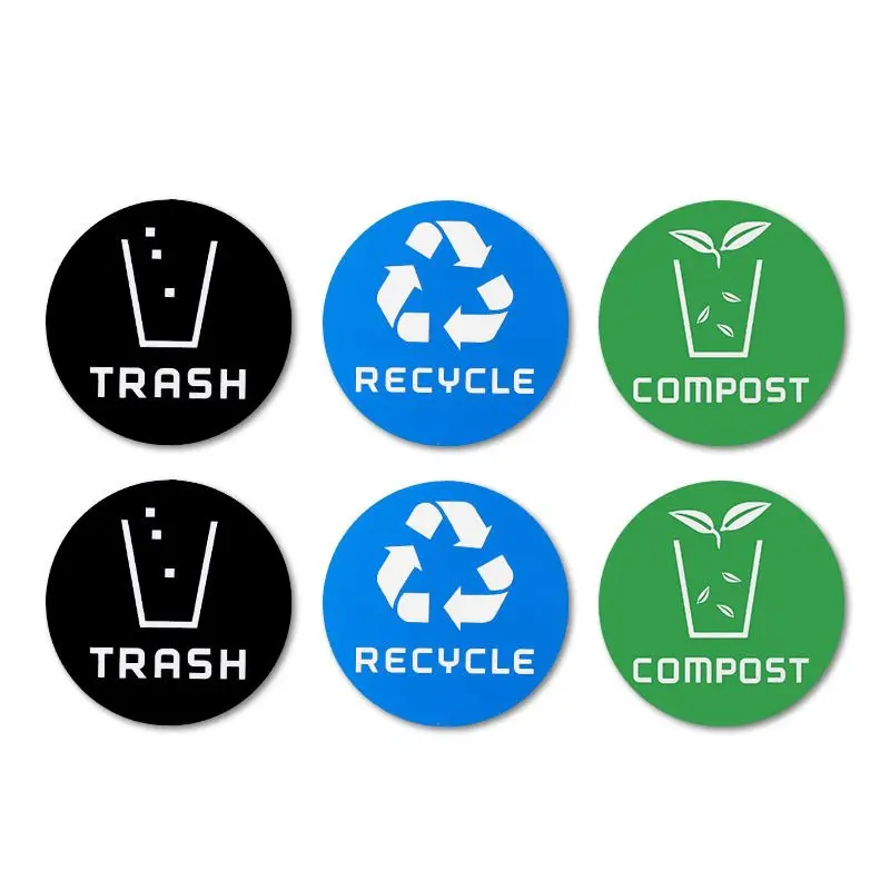 12pcs Diameter 10CM PVC Recycle Trash Bin Sticker Vinyl Stickers Decals For Label Bins, Containers, Garbage Cans home decor