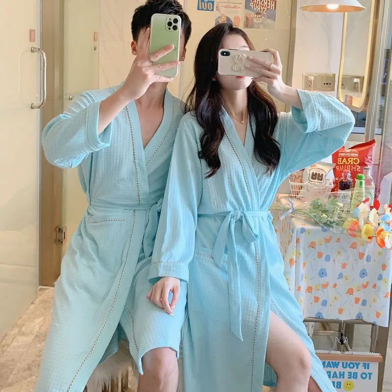 

2026 Spring Autumn Couple Long Sleeve Kimono Robes for Men Loose Sleepwear Bathrobe Women Bath Robes Homewear Home Clothes