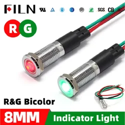 FILN FL1M-8FW-D 8 millimetri rosso verde in metallo 6 v 36 v 110 v 220 v bi-colore 12 v led indicatore di luce con cavo