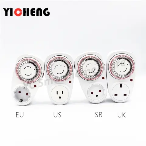 Temporizado 24시간 플러그인 타이머 기계식 타이머 ISR EU UK US FR BR 전원 플러그