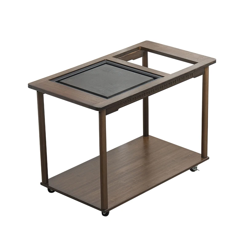 Wyj Mobile Tea Table Tea Table Household Solid Wood Small Tea Trolley Coffee Table Sofa Side Table Cabinet Kettle Integrated