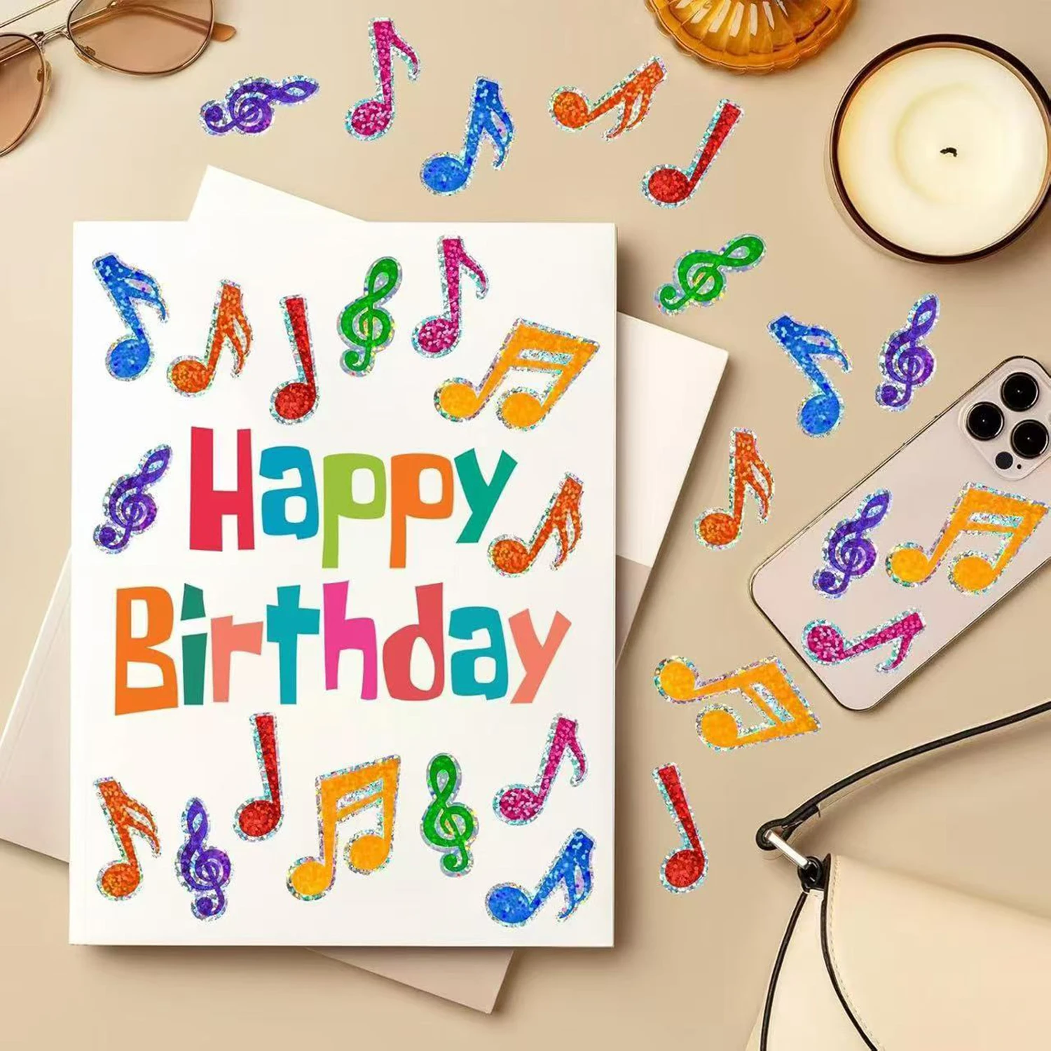 100-500 個グリッターカラフルな音楽記号ステッカーベーキング誕生日パーティーギフトラッピングラベルスクラップブック文具ステッカー