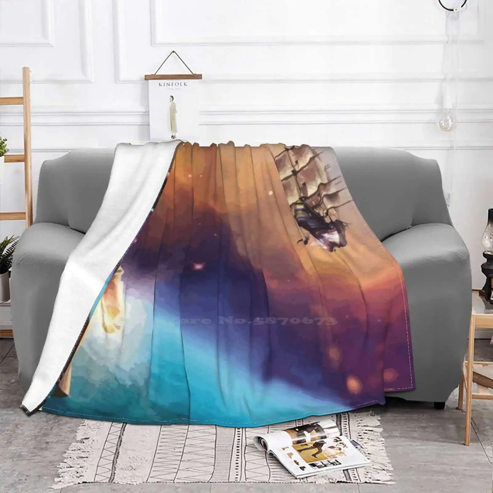 Treasure Planet Creative Design Light Thin Soft Flannel Blanket Anime Fanart Ships Space Sky Universe Looking Stars Silver