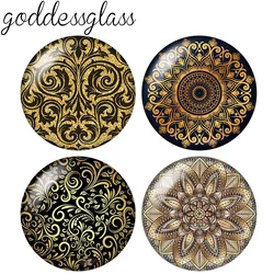 Beauty Golden&Black style patterns Flowers 10pcs 12mm/18mm/20mm/25mm Round photo glass cabochon demo flat back Making findings