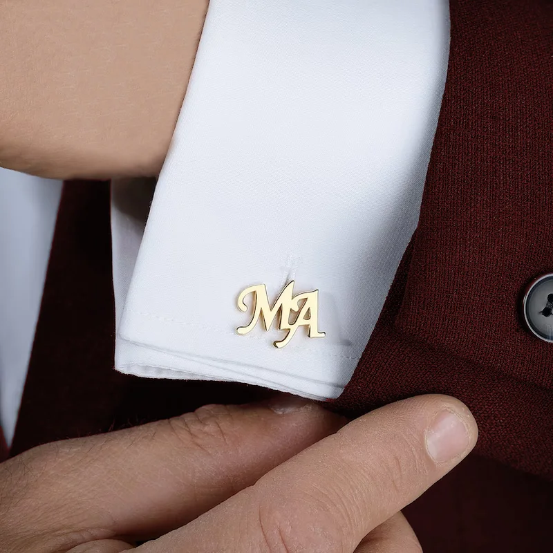 Custom Man Shirt Cufflinks Personalised Name Letter Stainless Steel Jewelry Luxury Cufflinks for Mens Gold Button Gifts Gemelos