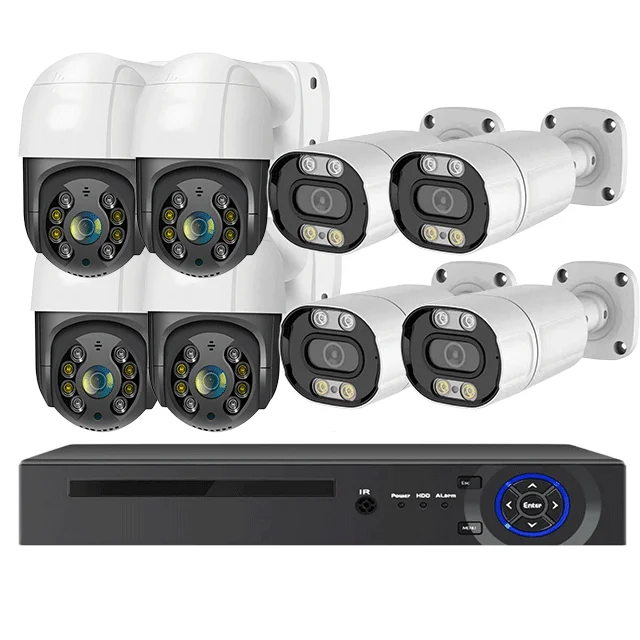 4MP 8MP 8CH Outdoor PTZ Network Camera Two Way Audio 8ch Security POE Cctv Camera Kit NVR PTZ POE Ip Camera POE System Kit