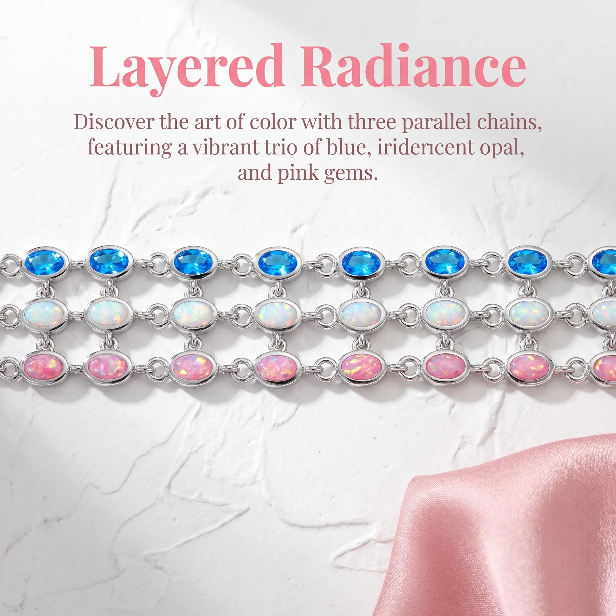 Bohemian style Designer Jewelry Multi-Layer Chain with Sparkling Oval Opals Charm Bracelet for Women October Birthstone Gifts