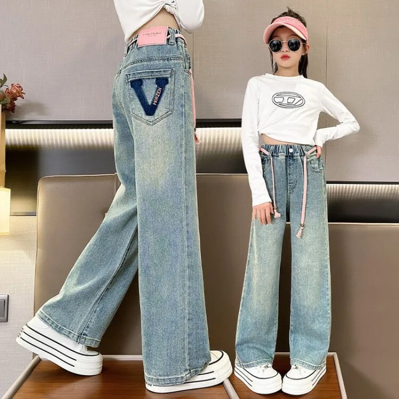 Girls' Loose Fitting Fashionable Wide Leg Pants Fashionable Jeans