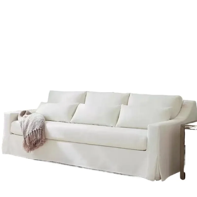 

Belgian French Victorian solid wood skirt linen fully dismantled and washed double triple white sofa living room furniture
