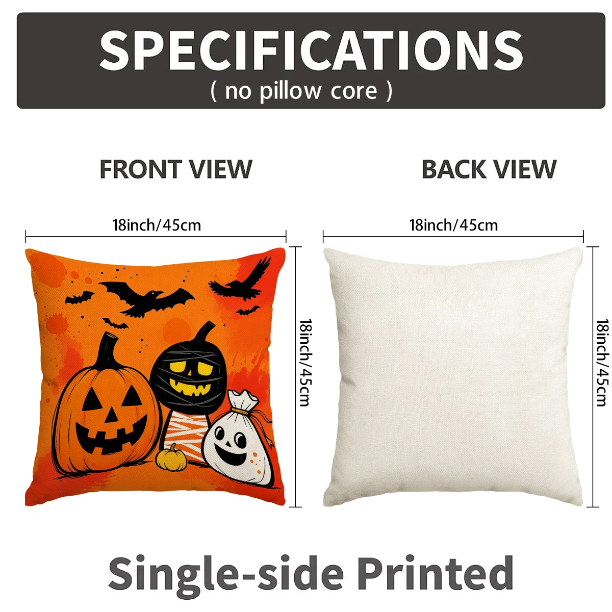 4pcs Halloween Black Cat, Witch, Ghost Pattern Pillow Cover, 18x18inch Single sided Printed Cushion Cover (without Pillow Core)