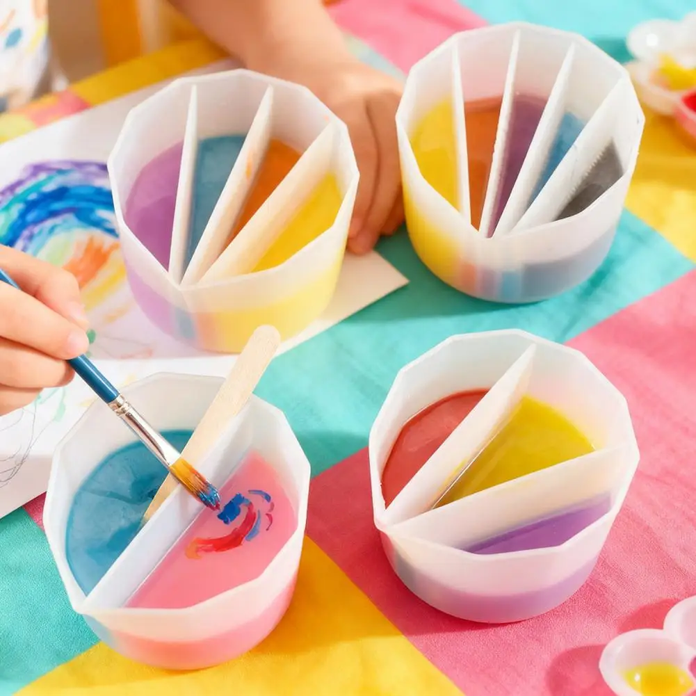 Paint Pouring Cup Multi-channel Silicone Split Cups for Paint Pouring Reusable Resin Mixing Cups with Dividers Fluid for Acrylic