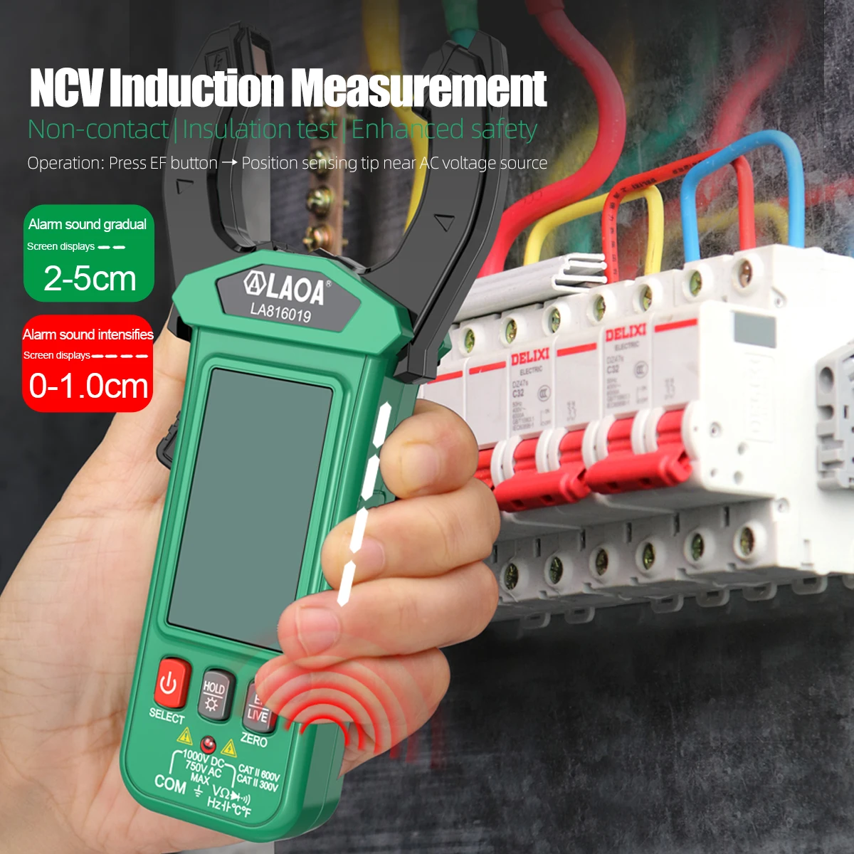 LAOA Digital Clamp Meter 6000 Counts TRMS NCV 32mm Jaw USB Rechargeable AC/DC Voltage Current Capacitance Temp Tester