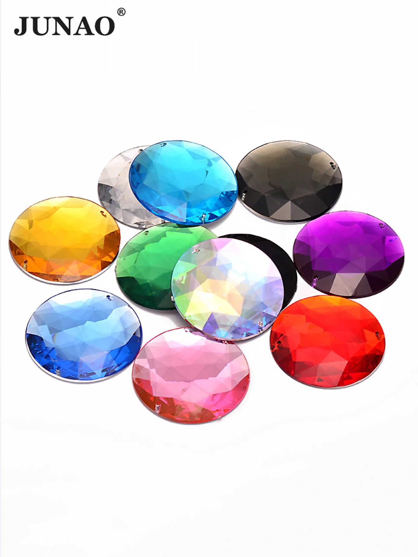 JUNAO 20Pcs 52mm Big Crystal AB Crystal Sewing Acrylic Rhinestones Flatback Round Crystals Stones Applique For DIY Garment