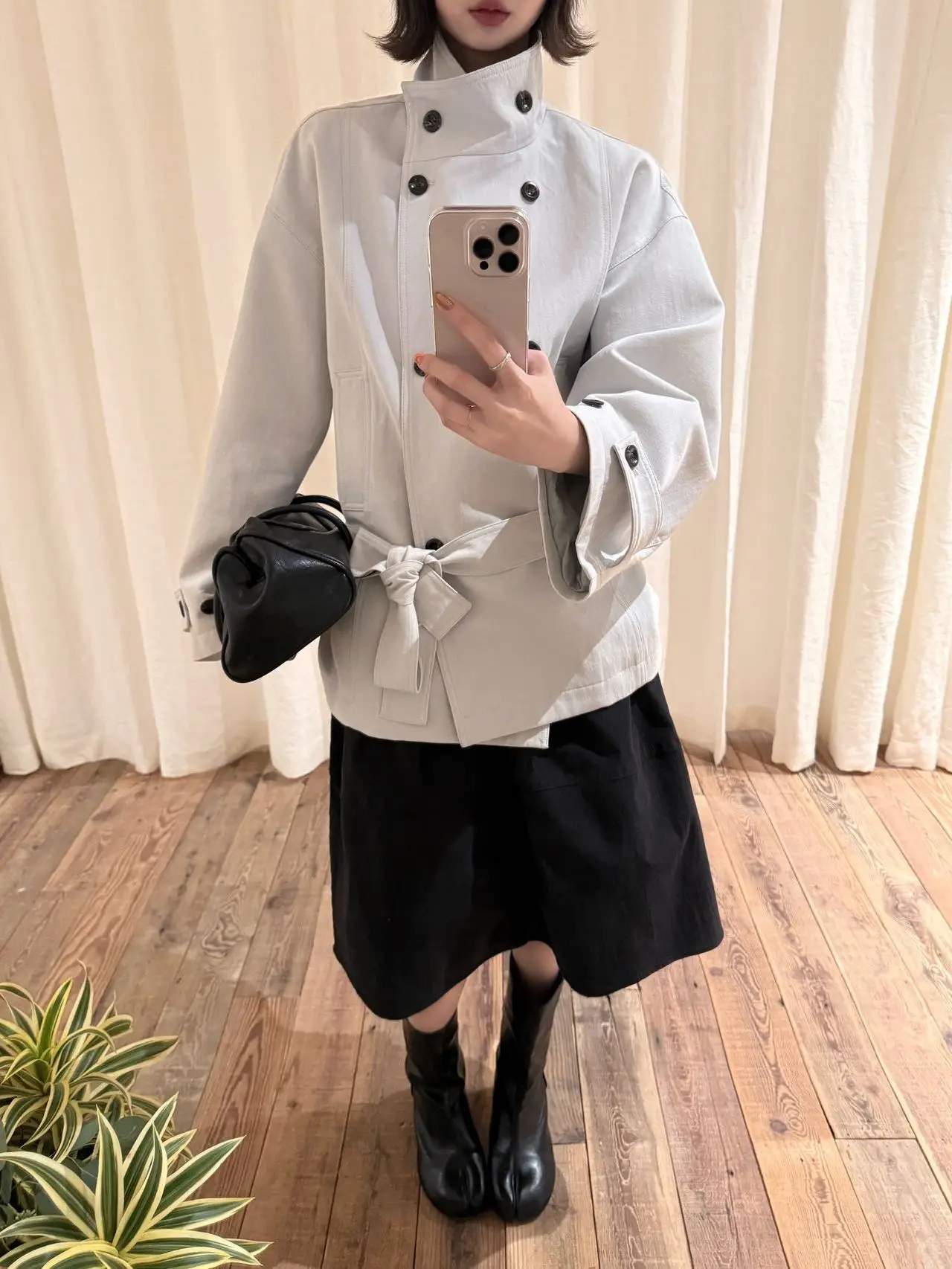 

Elegant Stand Collar Loose Fit Slimming Versatile mid Length Belted Coat DM2611 Commute Style Long Sleeve Color Spring ...