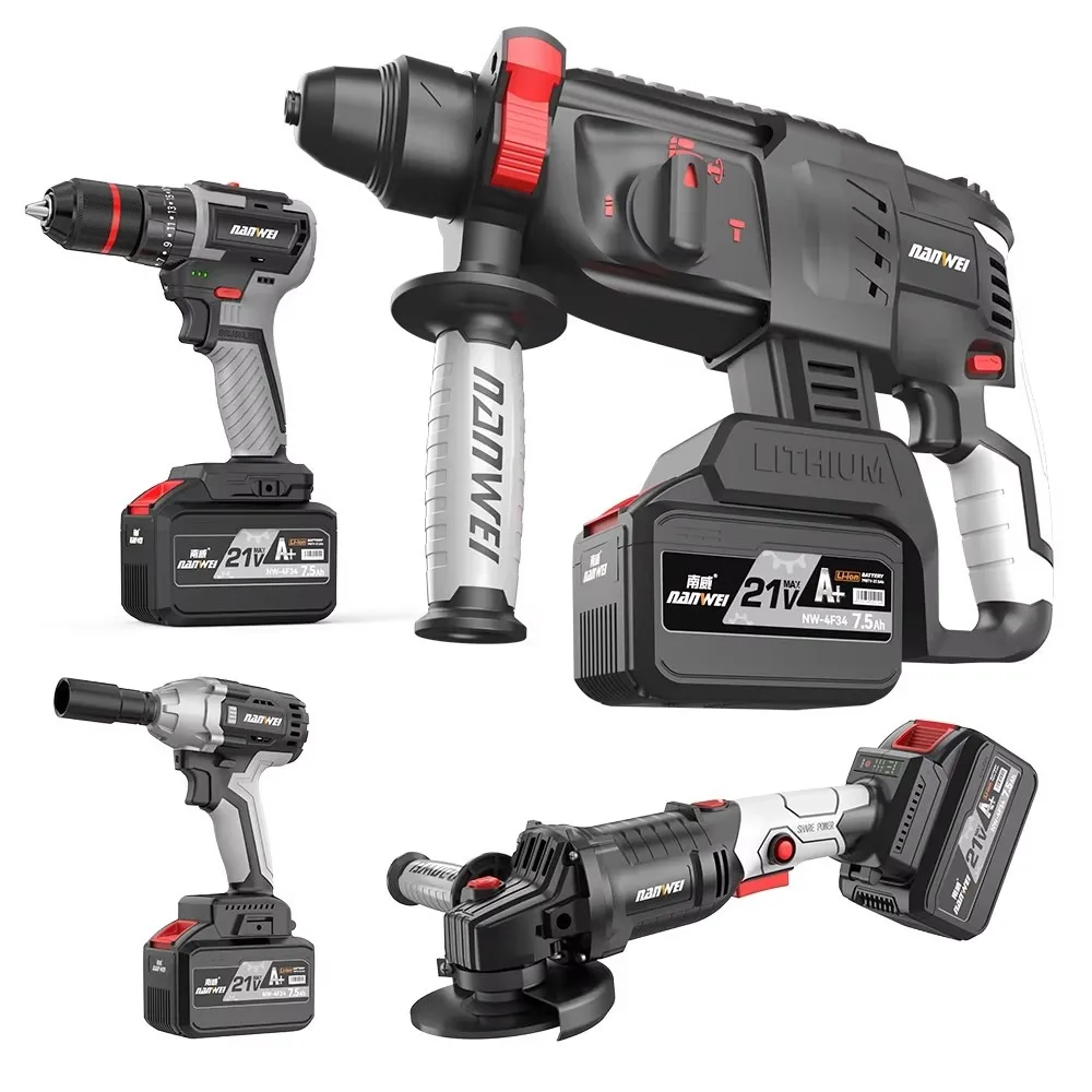Cordless Drill and Hammer Combo Kit 2Pcs Lithium Battery Power Tools Set for Home DIY Woodworking Repair