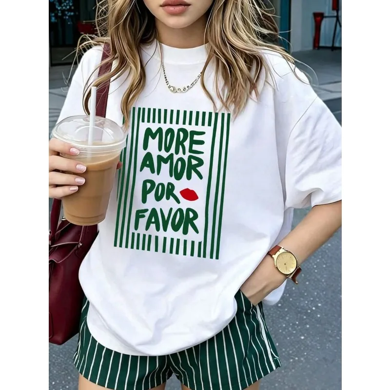Women Summer Loose Round Neck Short Sleeve T-Shirt Top, with 
