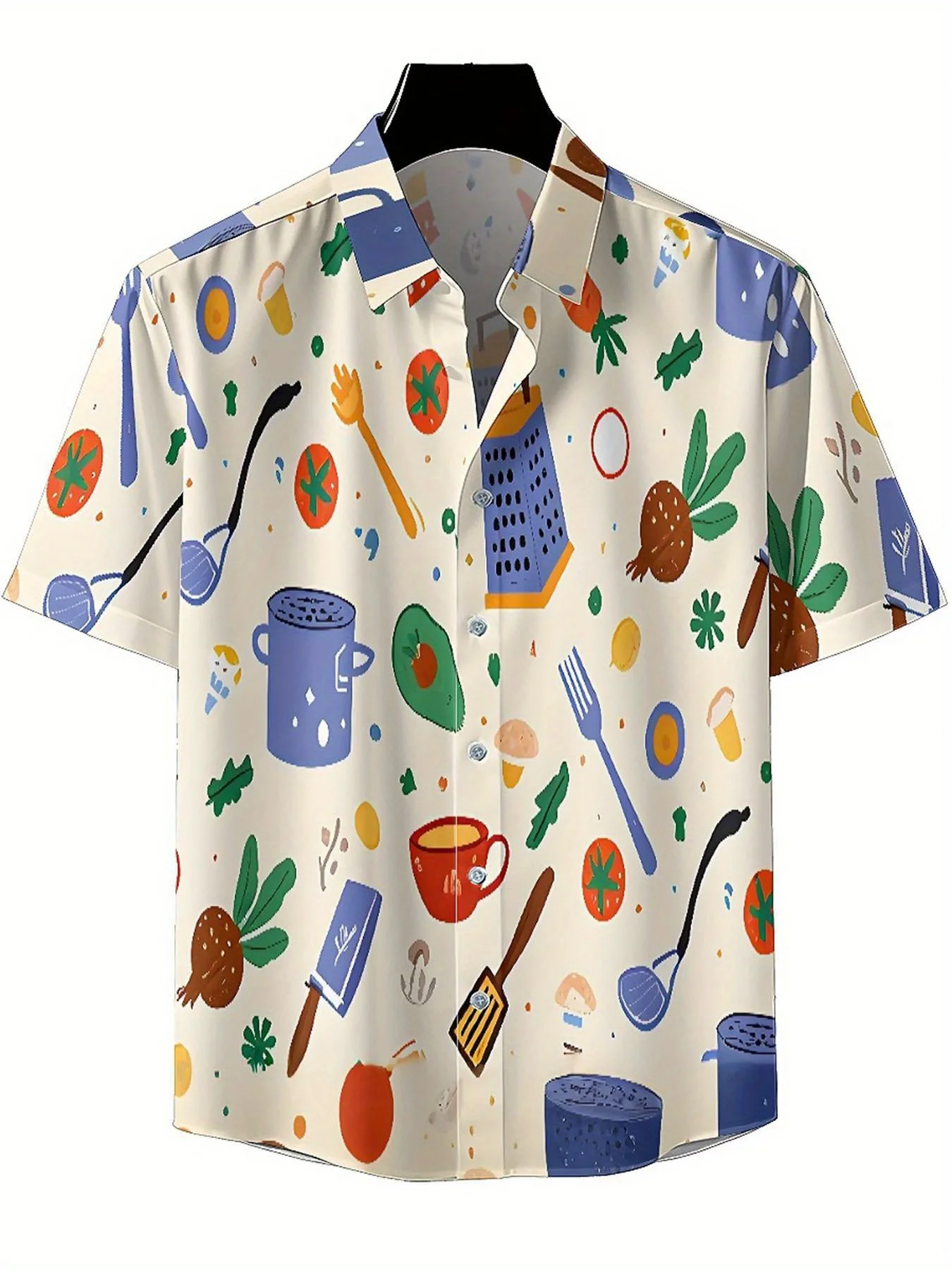 Men's Plus Size Hawaiian ShirtsFood and Cooking Illustrationspattern,Premium Comfort Youth Clothes,Streetwear Y2K Tops