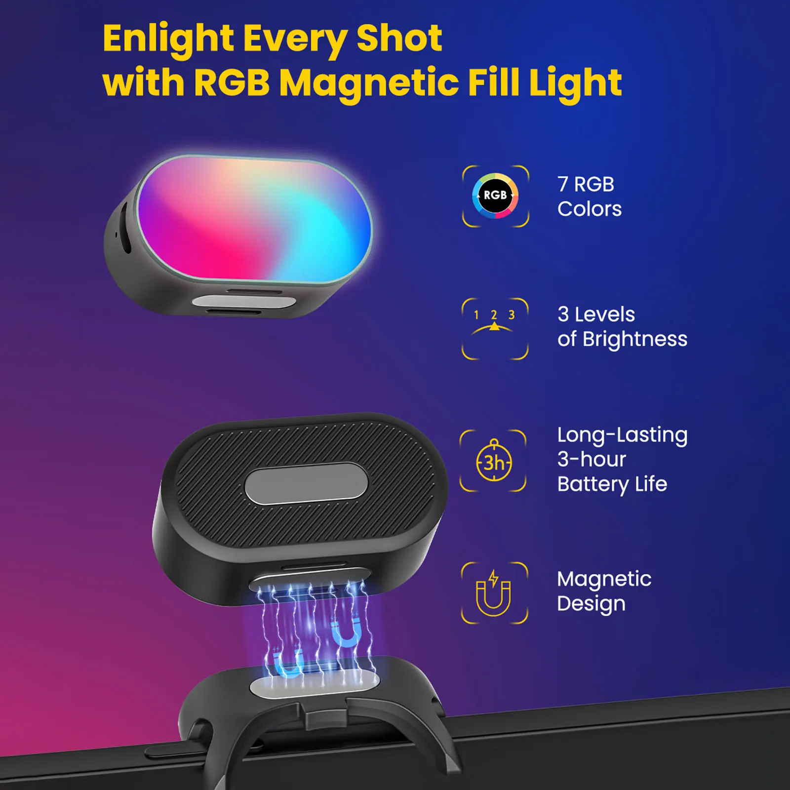 AOCHUAN lampu pengisi RGB magnetik untuk berbagai stabilizer 3 sumbu