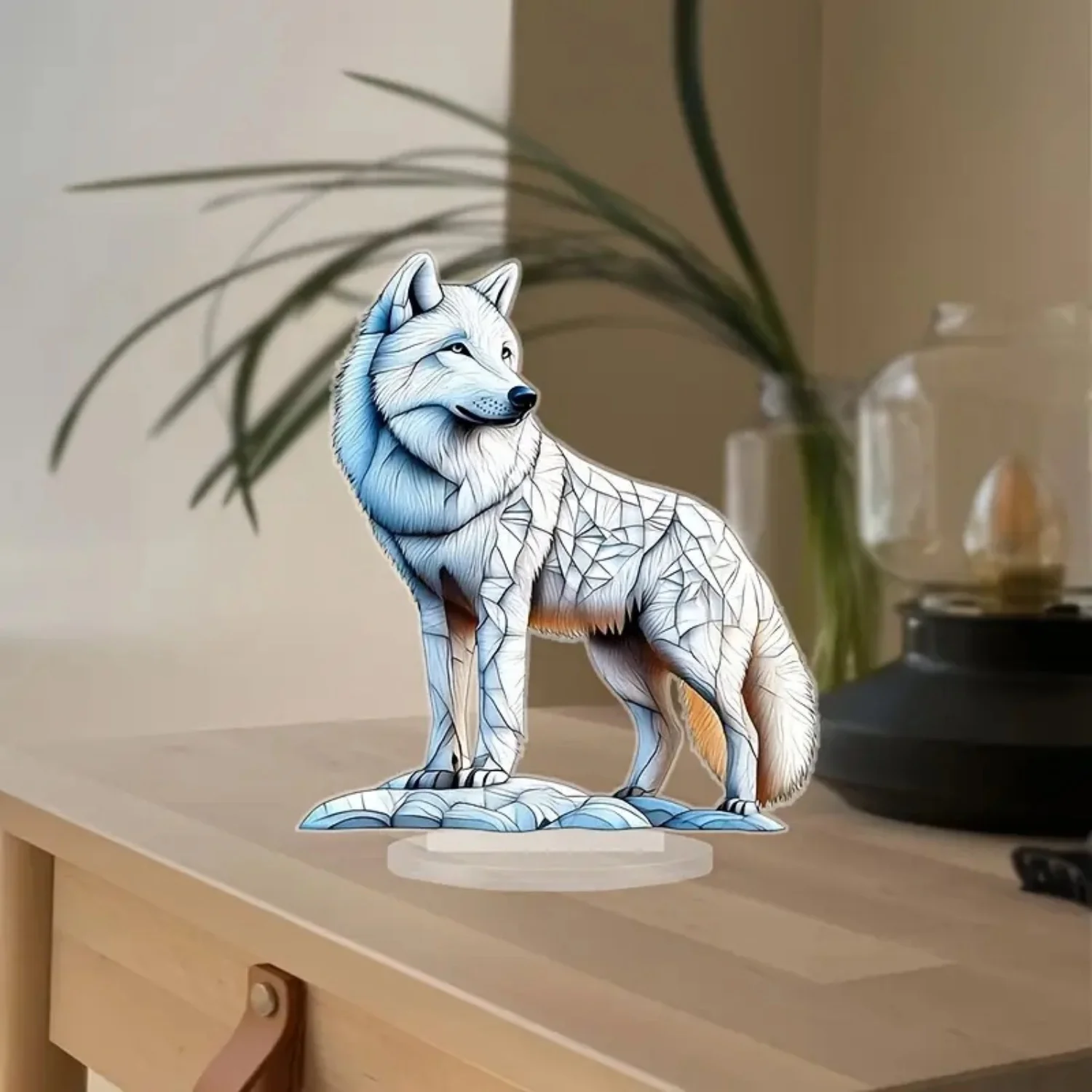 Bohemian Wolf Statue,2D Flat Acrylic Figurine,Home,Office,Cafe,studio,room,display Case,Table Ornament Desktop Decor Kit Gift