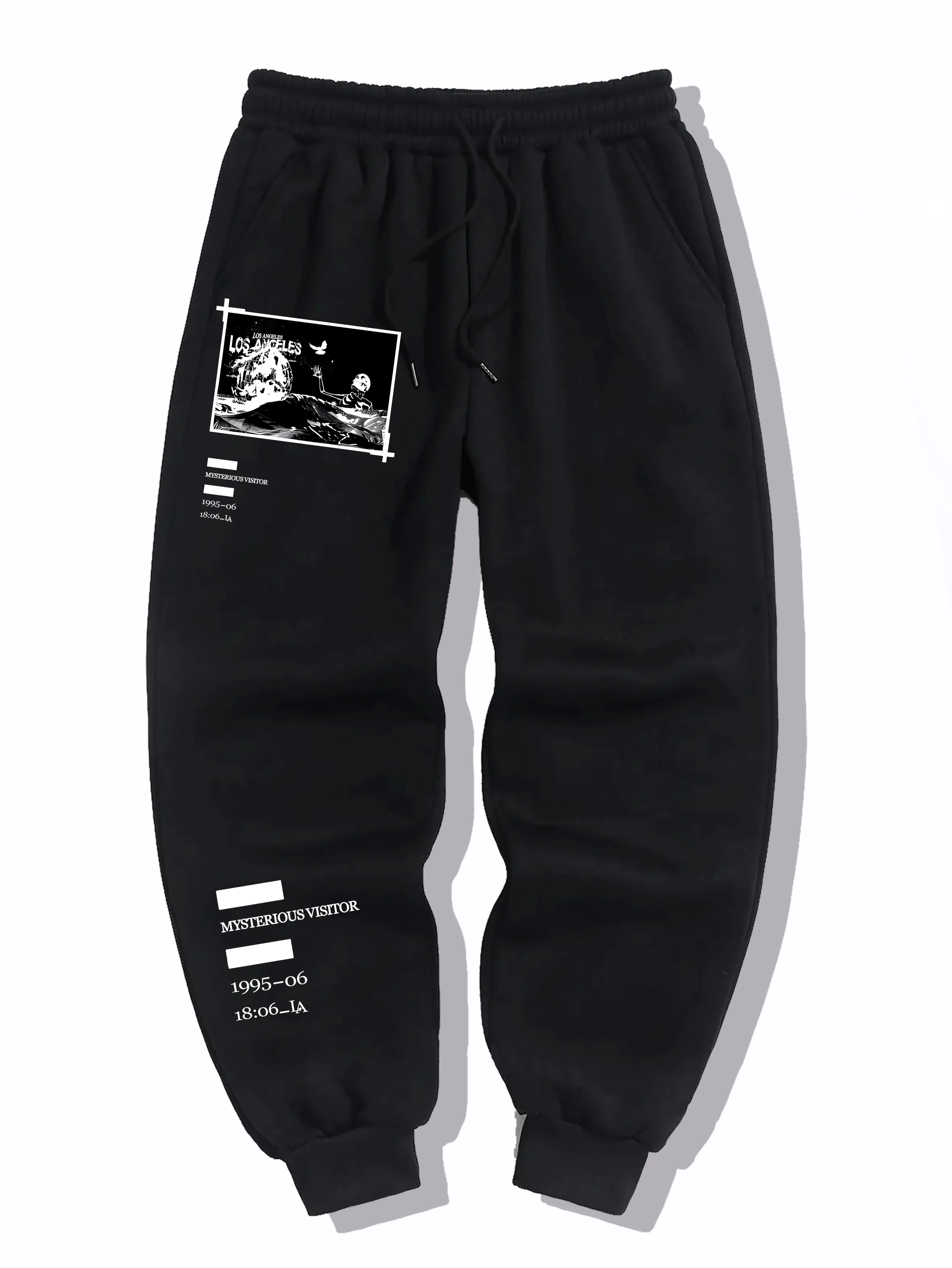 Unique Label Drawstring Sweatpants, Men Dark Hip Hop Sports Pants, Tapered Cut for Relaxed Wear