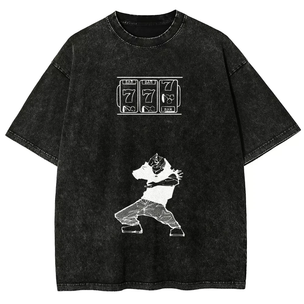 Kinji Hakari Always Bet On Hakari T-shirt Jujutsu Kaisen Jackpot Tee Vintage Washed Hip Hop Anime Streetwear Retro Men Clothes