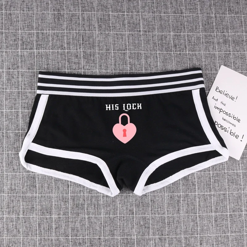 HIS LOCK HER KEY Cotton Underwear for Couples Men Boxer Women\'s Boyshorts Cute Lover Underpants Homme Shorts Lingerie Panties