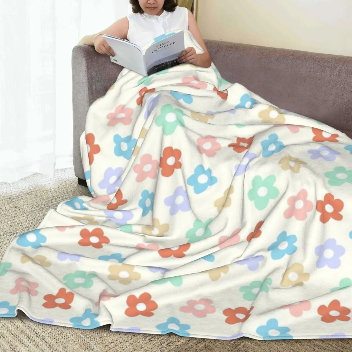 Throw Blanket Vintage Inspiried Flowers Micro Fleece Blanket Four Sizes Personalized Portable For Camping AntiPilling Blanket