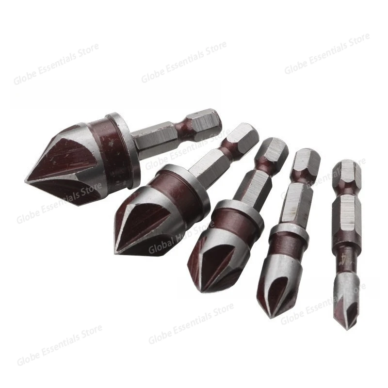 

5 шт., открывалка для отверстий, сверло для фаски, шестигранный хвостовик, деревообрабатывающий инструмент для снятия фаски 82 ° Точные зенковки разных размеров