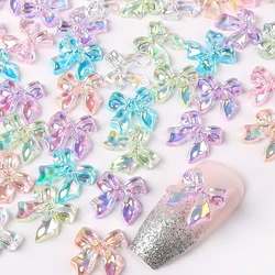 100 sztuk AB 3D wstążka z żywicy kokardy Nail Art Charms Bowtie dżetów Nail Art Decor biżuteria akcesoria dekoracyjne proporczyk