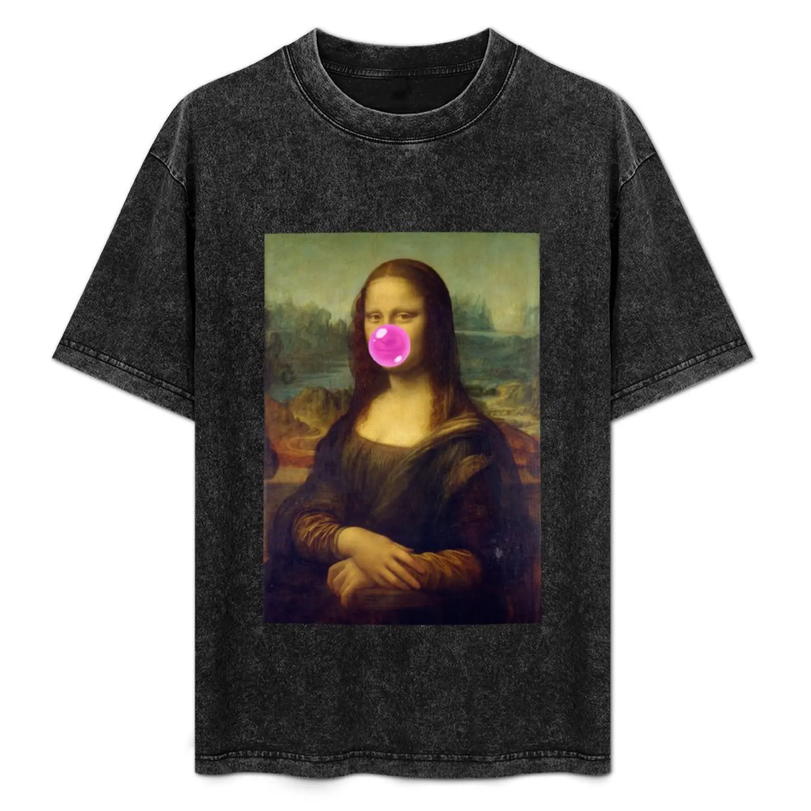 

Leonardo Da Vinci Mona Lisa Chewing Bubblegum Bubble T-Shirt anime t shirts oversize t shirts for man cotton soft T-Shirt