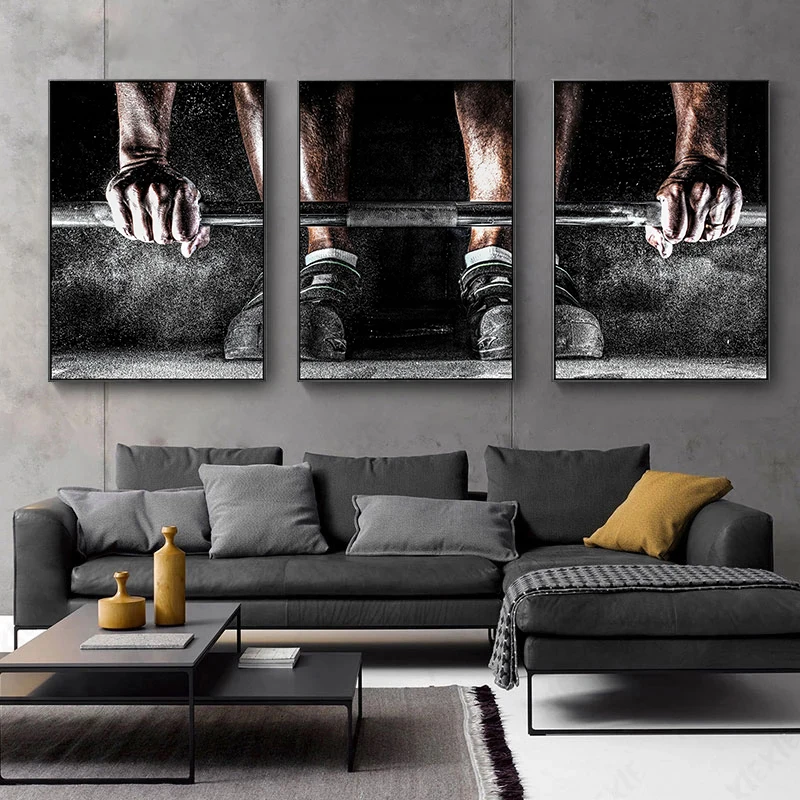 Black Background Bodybuilding Sports Posters and Prints Modern Sport Canvas Printing Wall Art Picture for Gym Living Room Decor