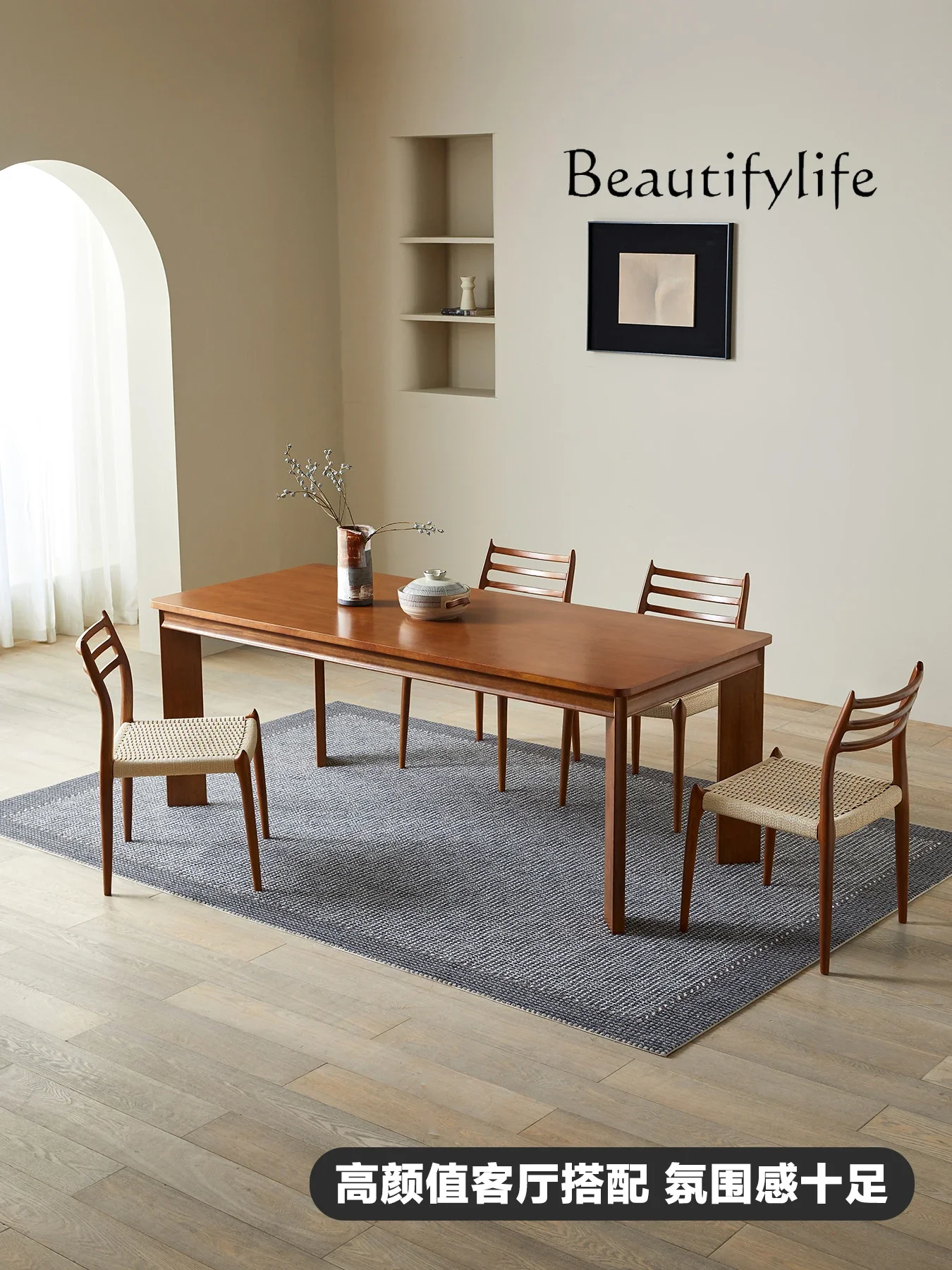 

Rectangular Household Dining Table and Chair Retro Large Dining Table Log Desk Workbench Solid Wood Large Board Table