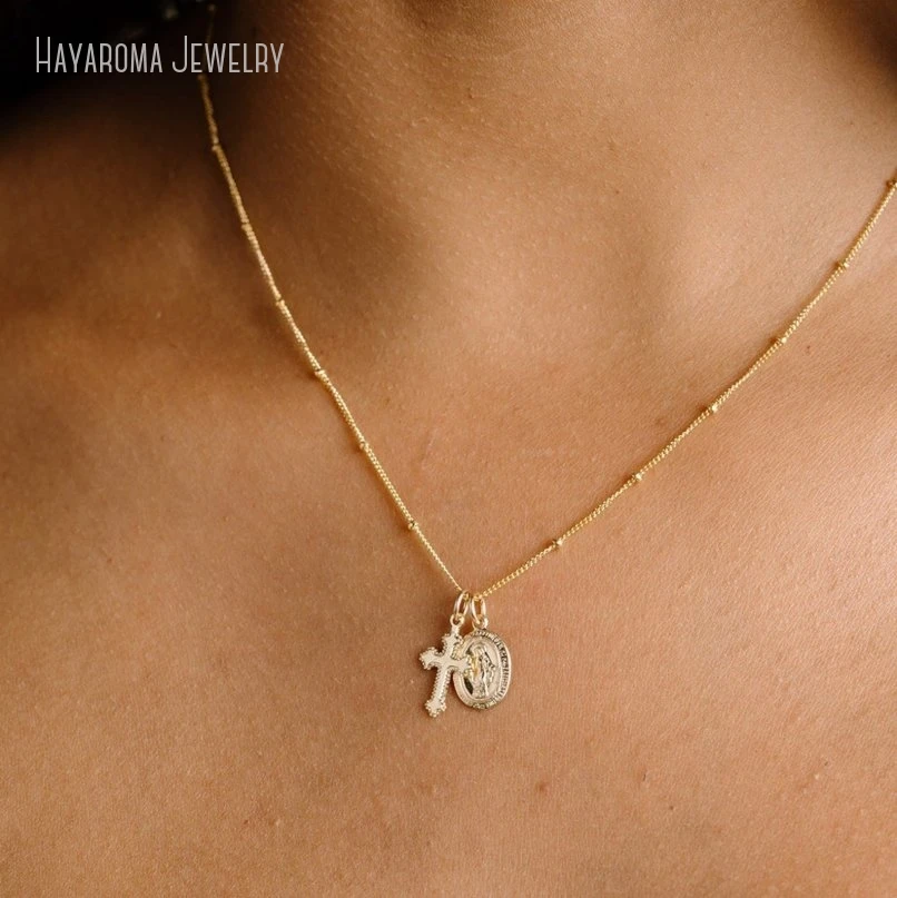 

10Pcs Dainty Virgin Mary Cross Miraculous Pendant Catholic Religious Necklace Baptism Women Jewelry