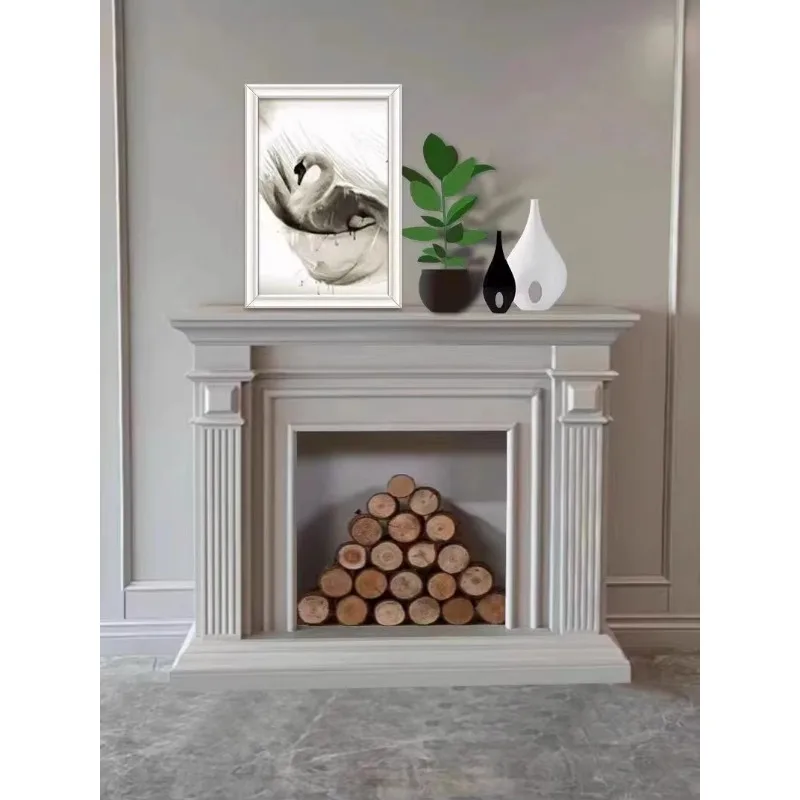 French solid wood mantel modern simple entrance cabinet American small apartment living room simulation fire fireplace cabinet d