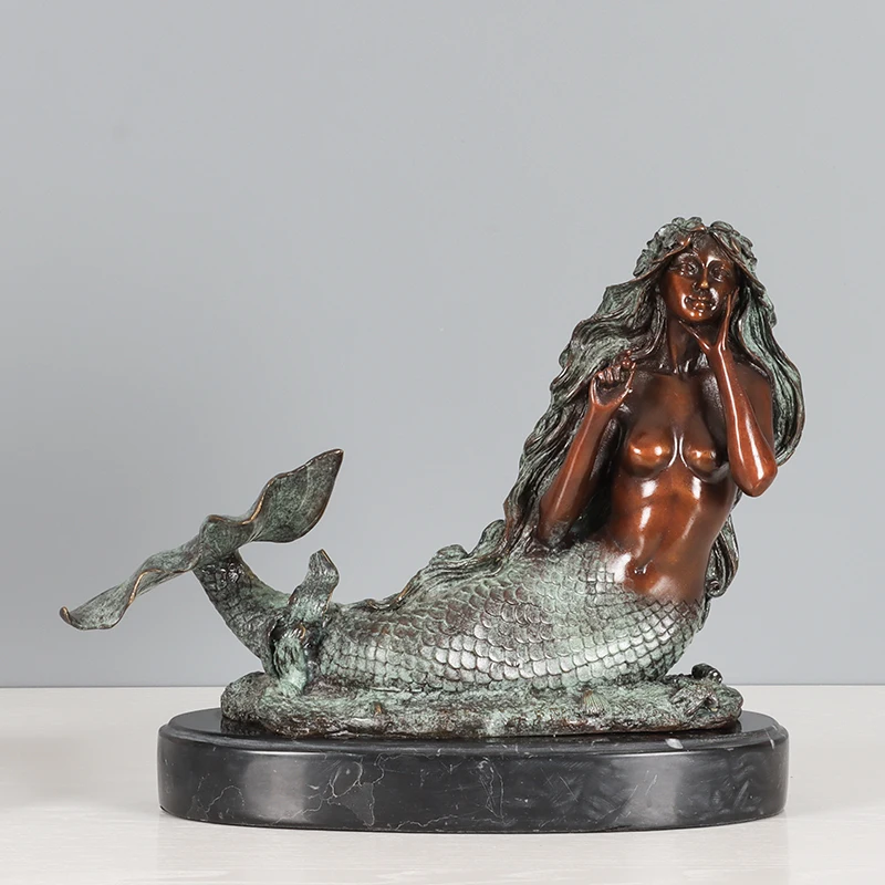 Bronze Mermaid Statue Sculpture Female Figurine Upscale Birthday Gifts Home Decoration