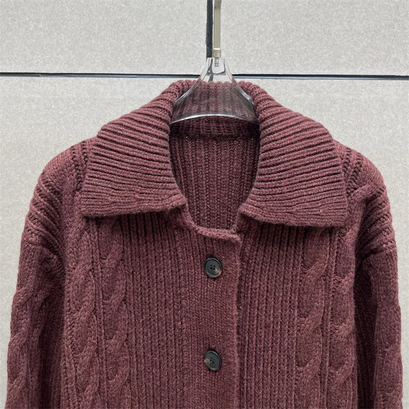 

Кардиган для женщин, новинка зимы 2024, эластичный вязаный топ с лацканами и длинными рукавами, шерстяной женский свитер, кружевное лоскутное женское пальто