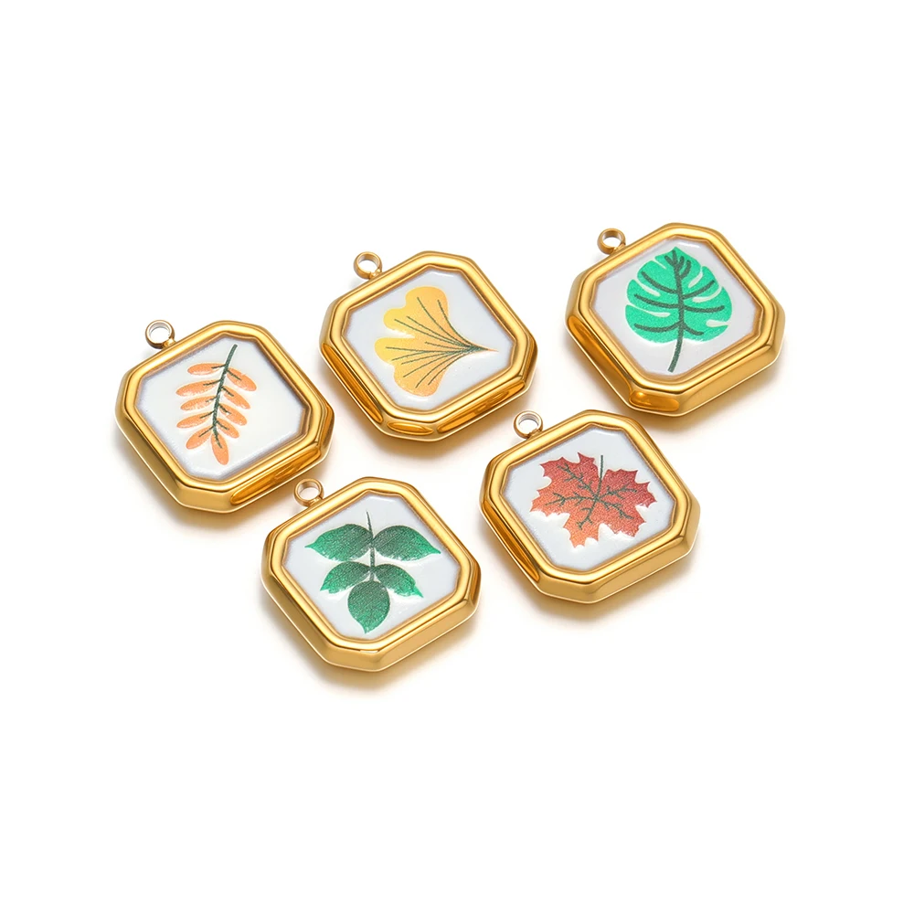 

4 шт. подвески из нержавеющей стали с эмалью в форме листьев, круглые и квадратные, оптом для изготовления модных украшений, ожерелий и браслетов