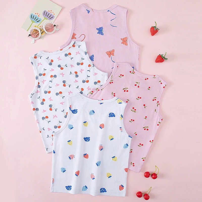 4-teiliges Set für Mädchen: Bequeme, vielseitige Weste für alle Jahreszeiten, süß bedrucktes Oberteil, lässiges ärmelloses T-Shirt für Kinder, Basic-Shirt – Detail 7