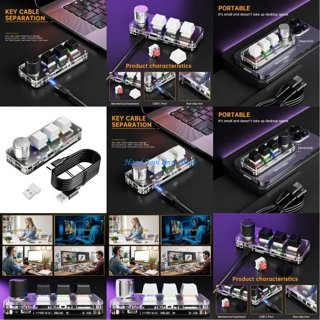 

H37F USB Mini 3 Keypad With Mechanical Switchs and Customized Knob Keyboard with Receiver for Gaming and Programming