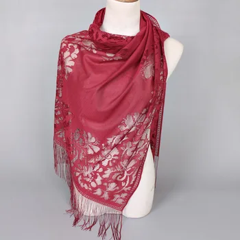 Sciarpa scialle di pizzo da donna musulmana Abiti da sera eleganti Scialli Sciarpe con nappe vuote Avvolge Sciarpa Scialle da sposa in filato di maglia femminile